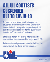 ALL UIL CONTESTS SUSPENDED DUE TO COVID-19