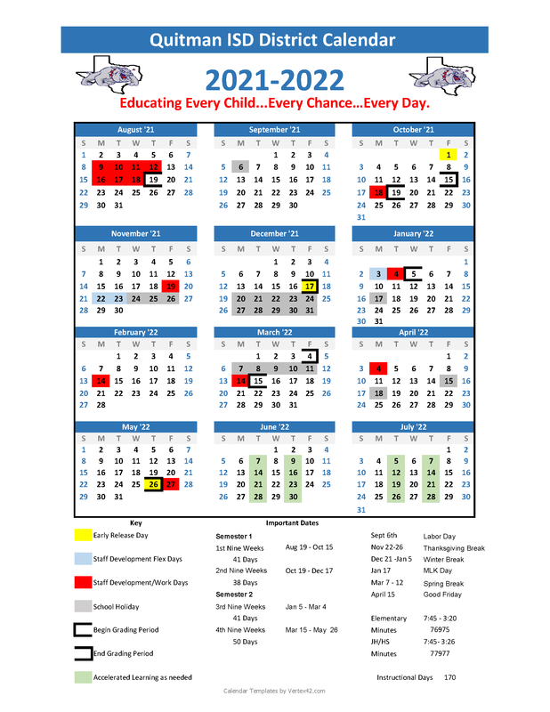 Quitman Independent School District Calendar 2021 And 2022 PublicHolidays us Quitman Independent School District Calendar 2021 And 2022 PublicHolidays us